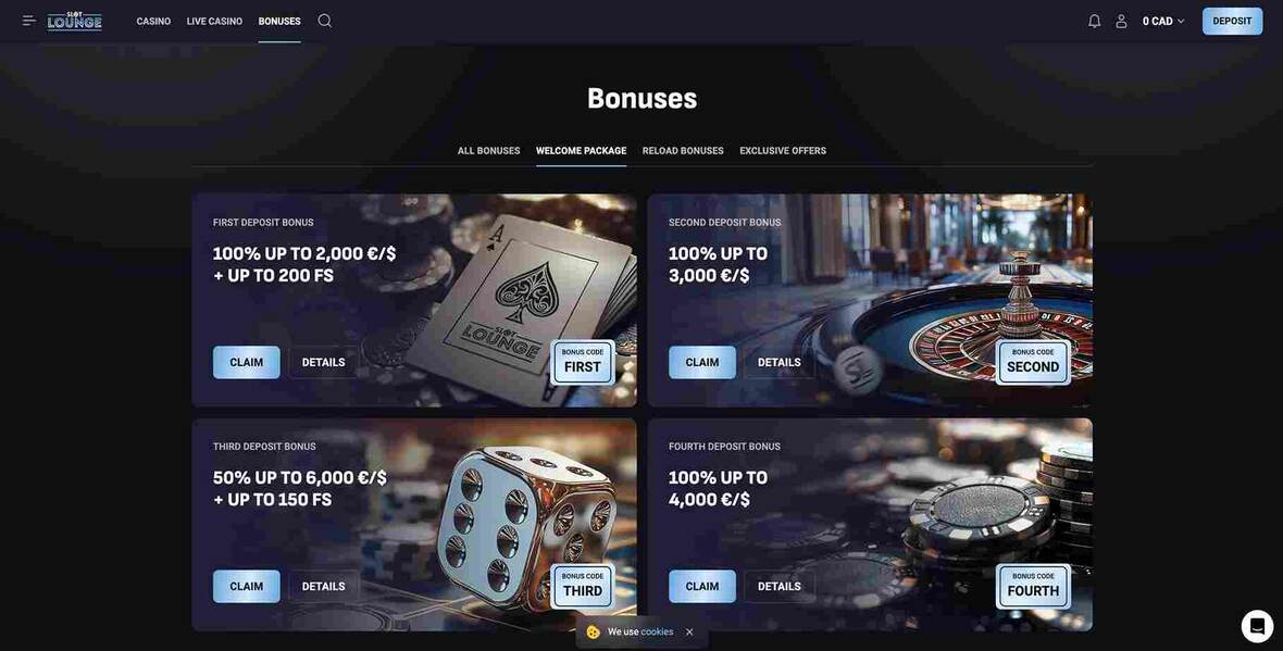 Page des promotions sur l'offre de Slotlounge Casino.