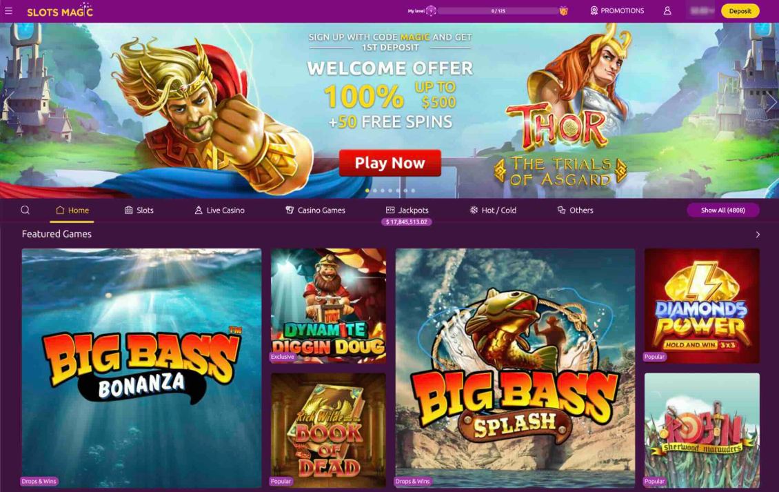 Image showcasing the homepage of SlotsMagic Casino