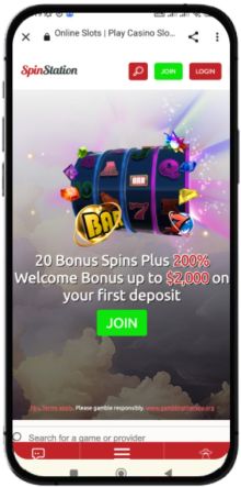 Mobile screenshot of the Spin Station Casino's homepage
