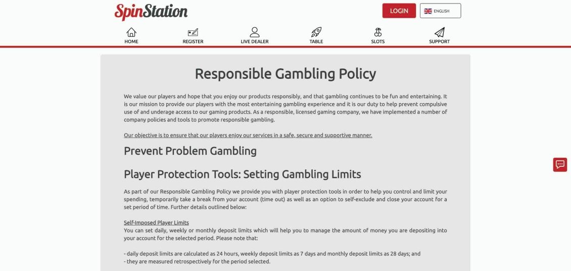 Image depicting Spin Station Casino's responsible gaming section