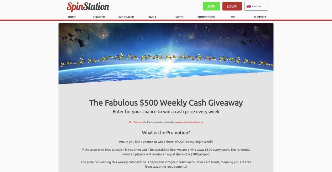 Image showing the promotions page of Spin Station Casino