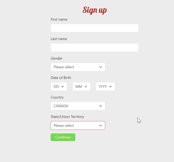 Screenshot of Spin Station Casino registration process - step 2