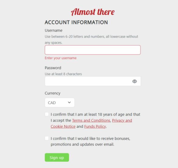 Screenshot of Spin Station Casino registration process - step 4