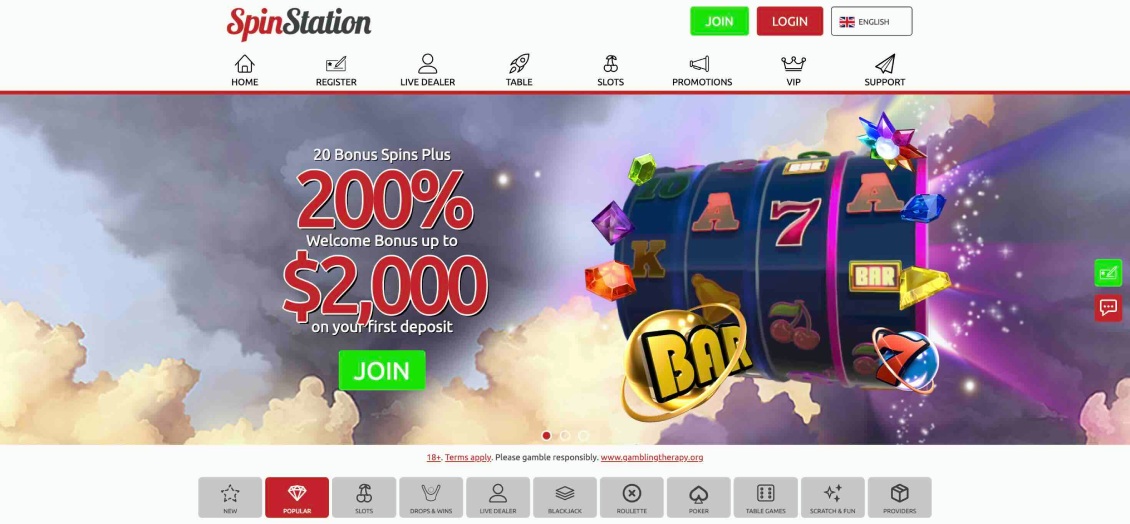 Image displaying the main page of Spin Station Casino
