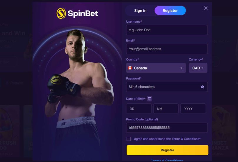 Step 2 of Spinbet Casino Registration