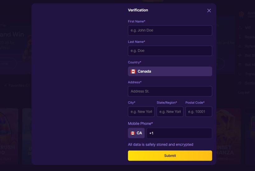 Step 3 of Spinbet Casino Registration
