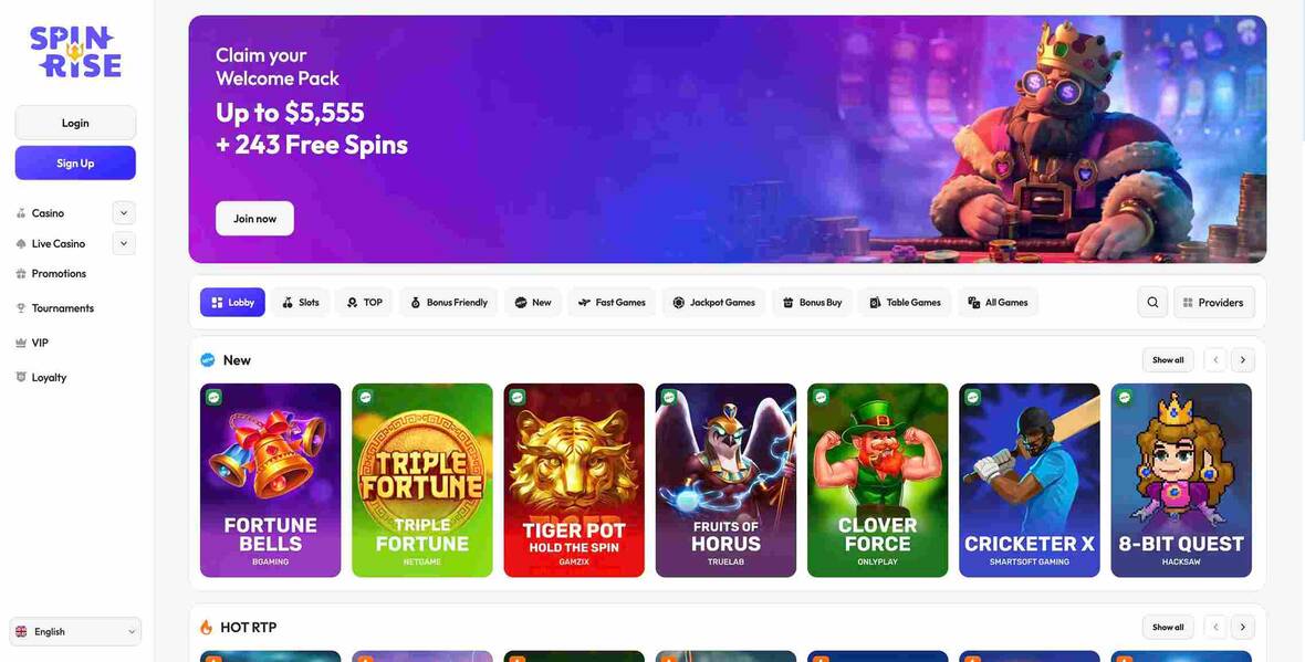 Spinrise casino main page