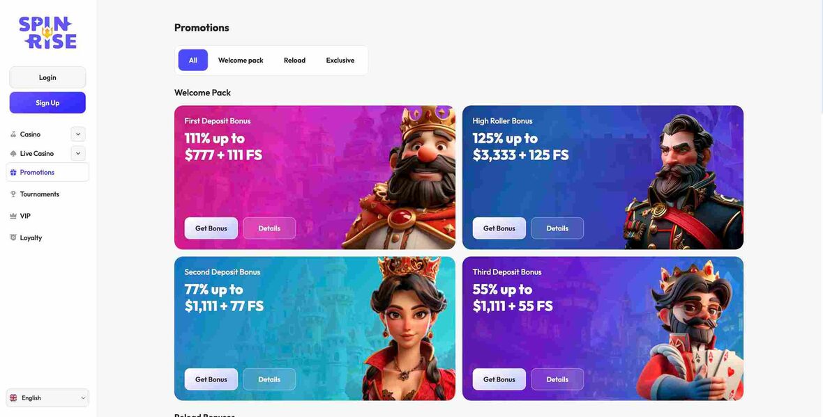 Spinrise casino promotions page