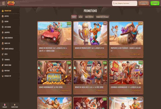 Page de promotions du casino StoneVegas