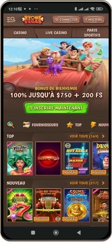 Capture d'écran de l'interface de Stonevegas Casino pour appareils mobiles.