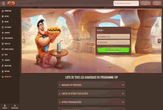 Page de programme VIP du Casino StoneVegas