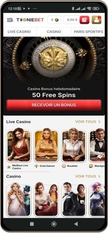 Aperçu de la page d'accueil de Tooniebet Casino sur mobile