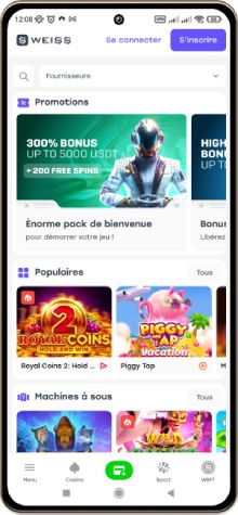 Capture d'écran de la version mobile de la page principale du Weiss Casino
