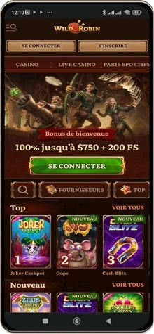 Image de la page principale de Wild Robin Casino en version mobile.