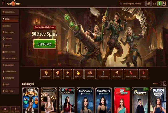 Wild Robin casino main page