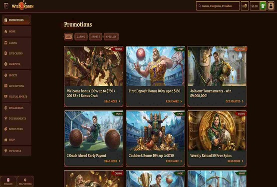 Wild Robin casino promotions page