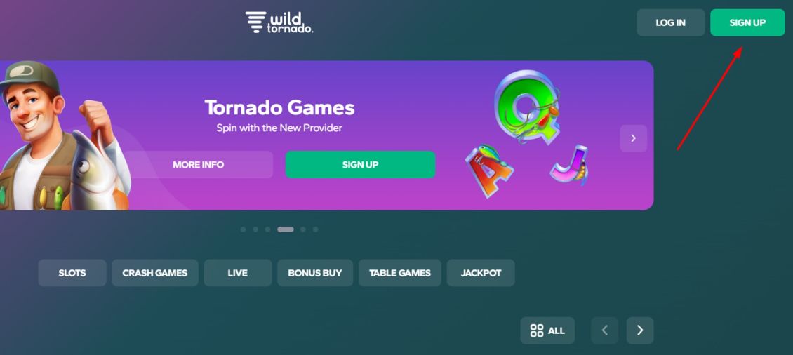 Screenshot showing step 1 of the Wild Tornado Casino registration process