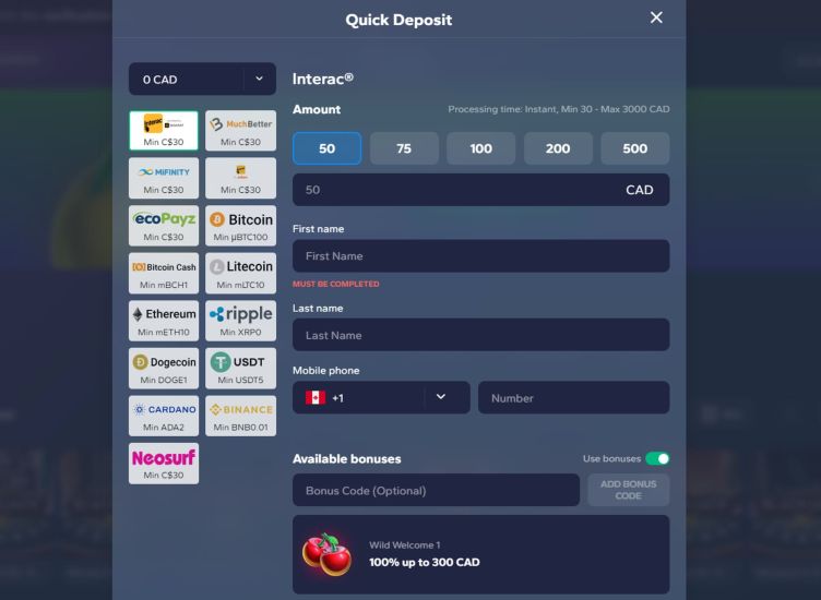 Screenshot showing step 4 of the Wild Tornado Casino registration process