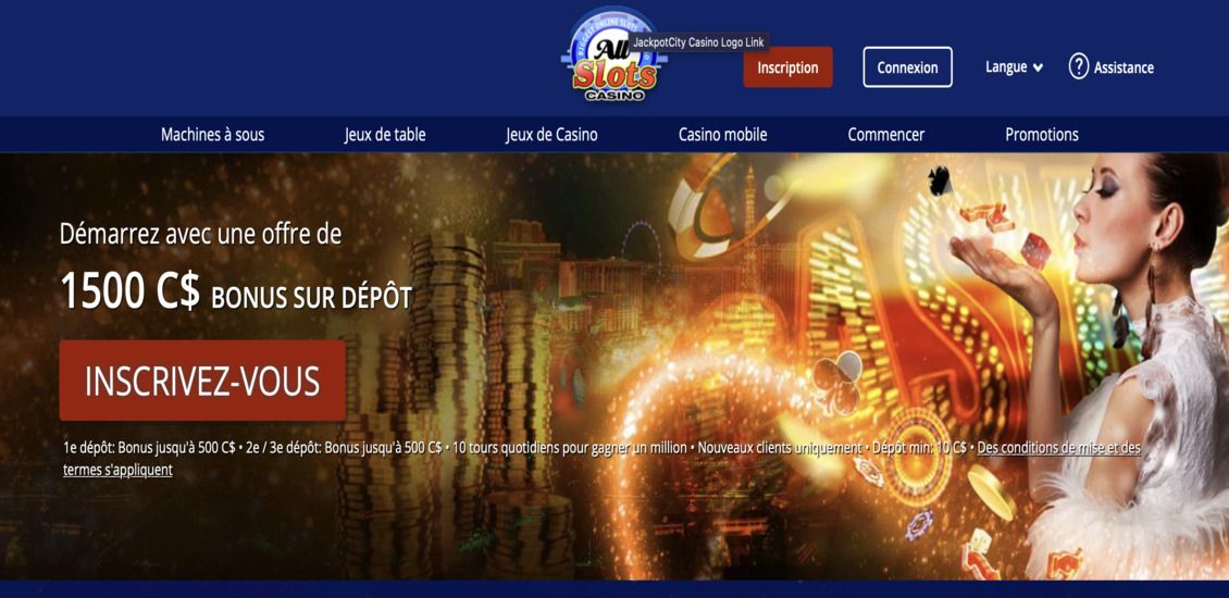 Page principale de All Slots Casino