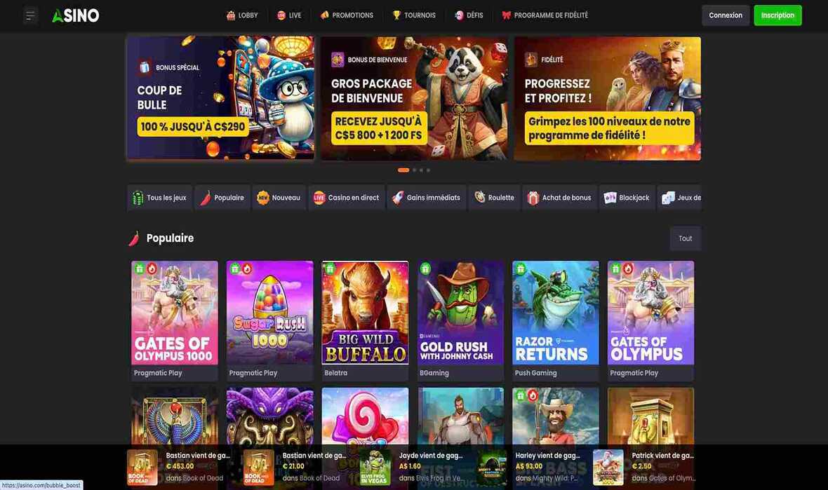 Une image de l'accueil de Asino Casino.