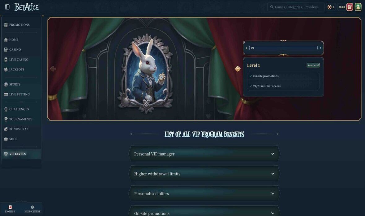 BetAlice casino vip page