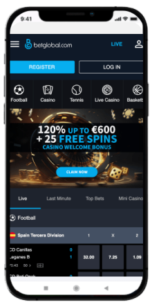 BetGlobal Casino Displayed on a Mobile Device