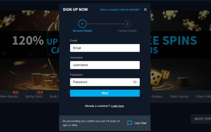 BetGlobal Casino - Step 2 of the registration process