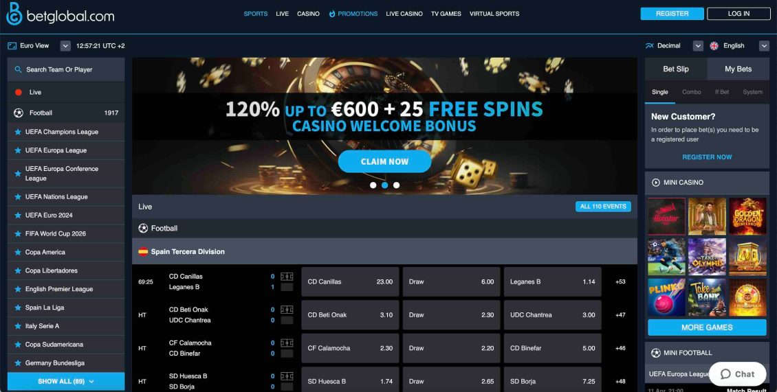 Screenshot of the main page of BetGlobal Casino
