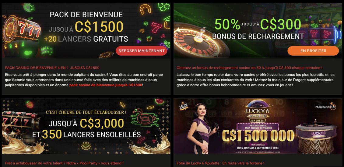 Bonus et promotions du Casino Betonic