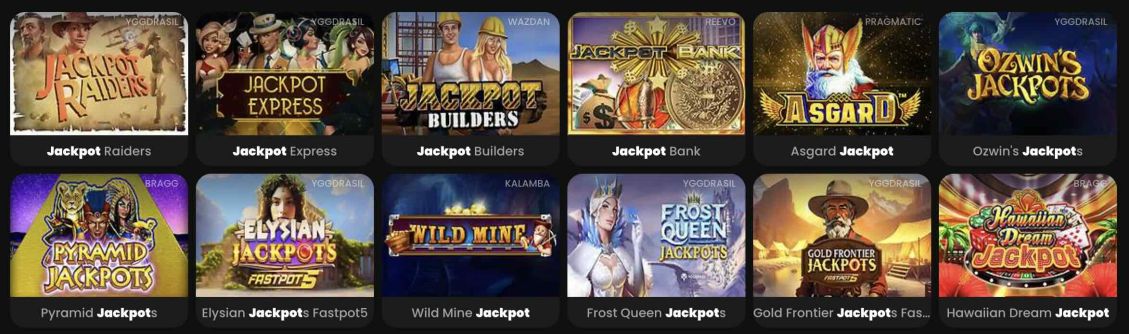 Catalog of jackpot slots available at Bluffbet Casino.