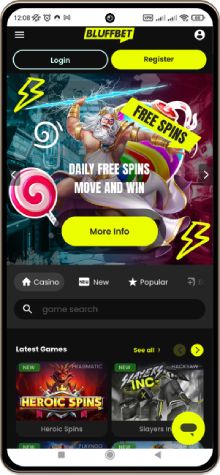 Screenshot of Bluffbet Casino's mobile homepage