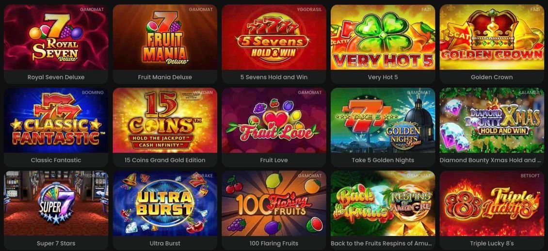 Overview of slot games available at Bluffbet Casino.