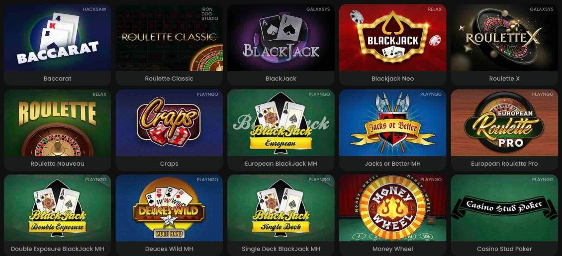 An overview of table games at Bluffbet Casino.