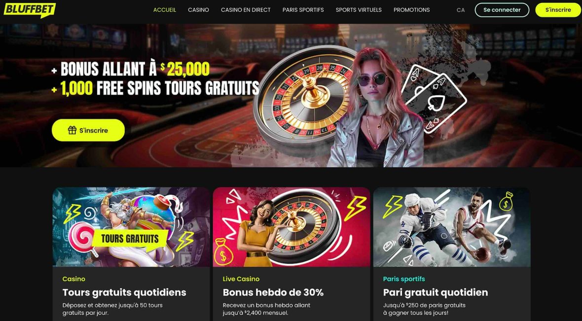 Image de la page d'accueil du Casino Bluffbet.