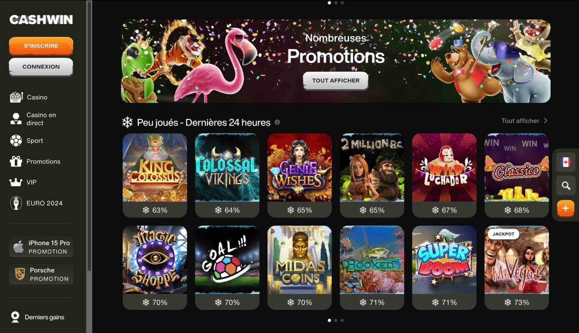 Image de la page d'accueil de CashWin Casino