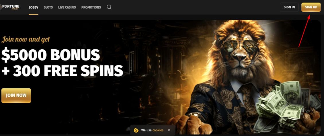 Screenshot of the first step in FortunePlay Casino's registration process