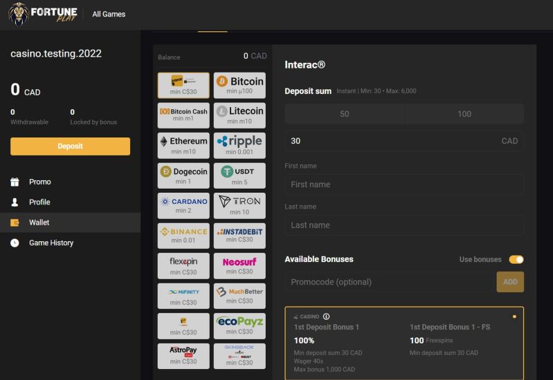 Screenshot of the fourth step in FortunePlay Casino's registration process