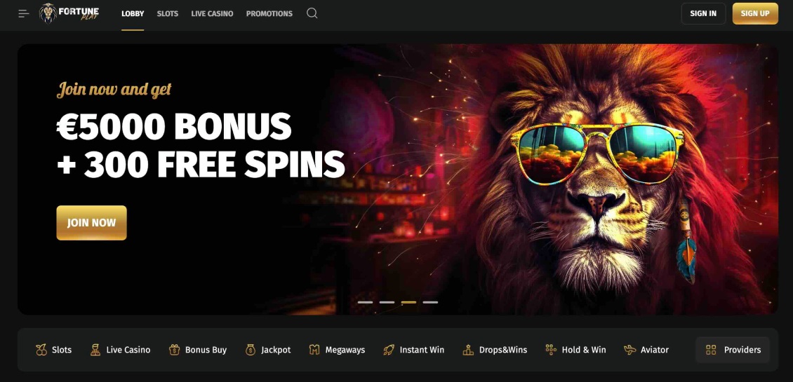 Screenshot of the main page of FortunePlay Casino