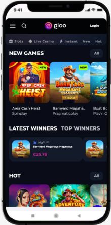 Mobile screenshot of the main page of Gioo Casino