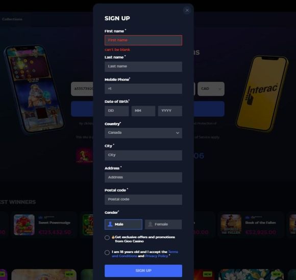Image of the Gioo Casino registration process - step 4
