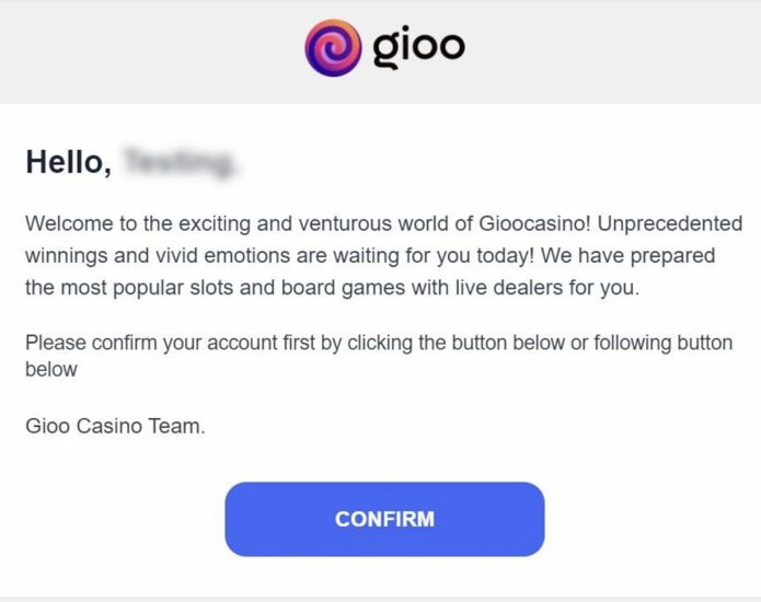 Image of the Gioo Casino registration process - step 6