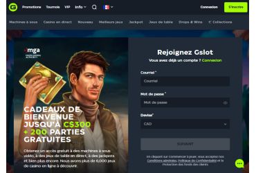 GSlot casino - page d'accueil