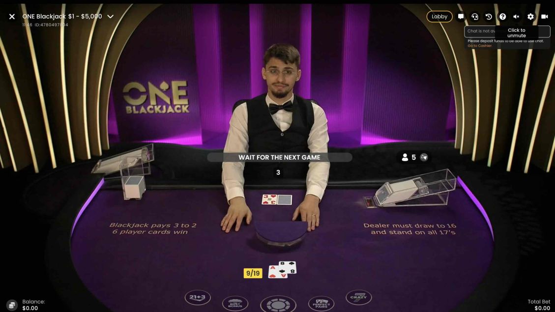 Live Blackjack offerings at JohnVegas Casino