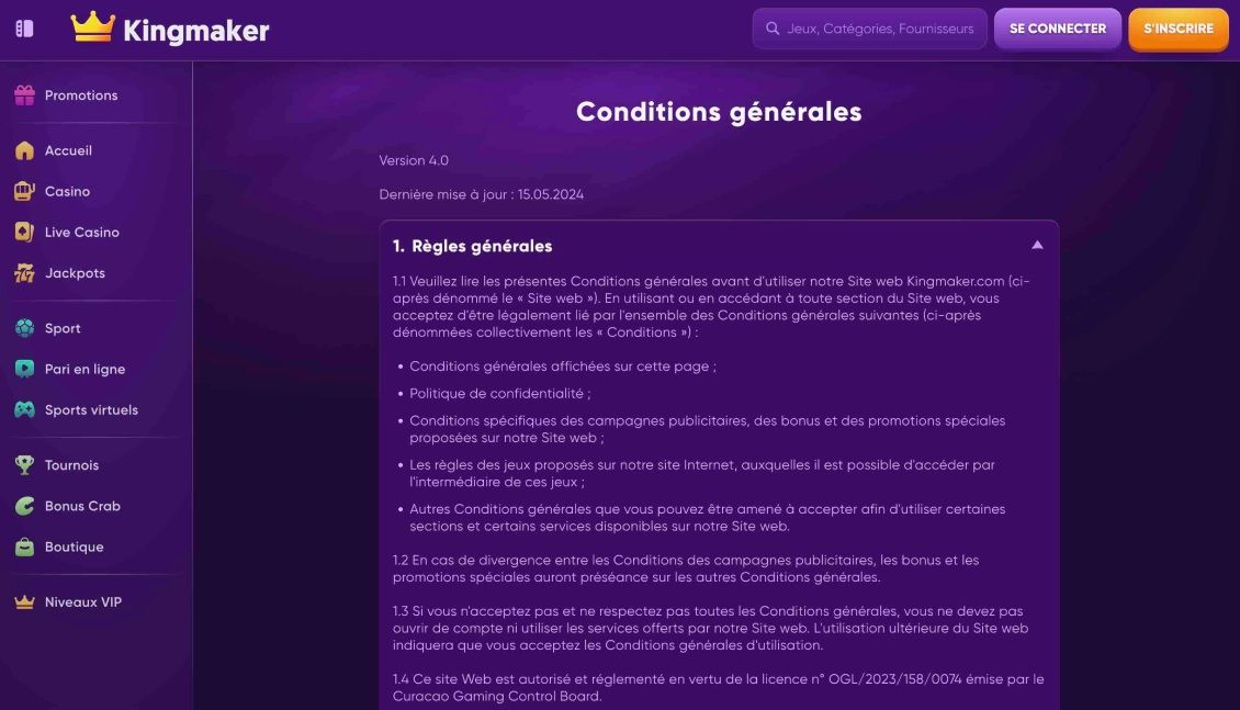 Image de la page d'accueil de Kingmaker Casino