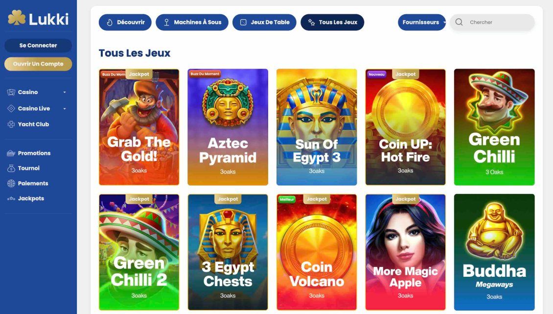 Liste des jeux proposés par Lukki Casino.