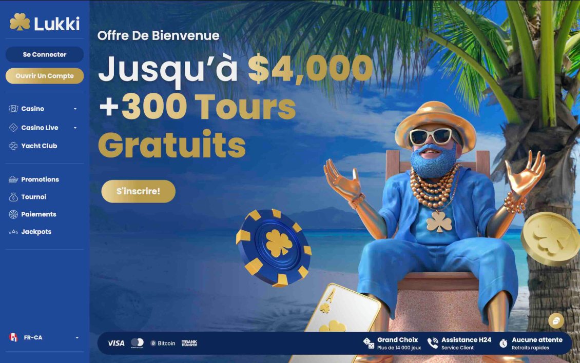 Image de la page d'accueil de Lukki Casino.