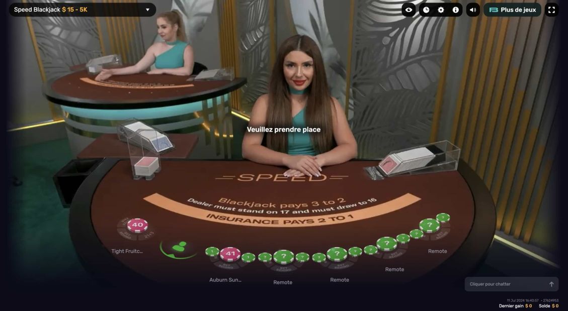 Jeux de Blackjack en direct sur Lukki Casino.