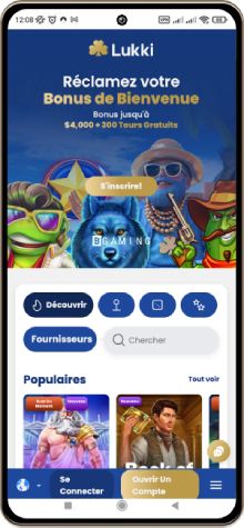 Capture d'écran de la page d'accueil de Lukki Casino sur un smartphone.