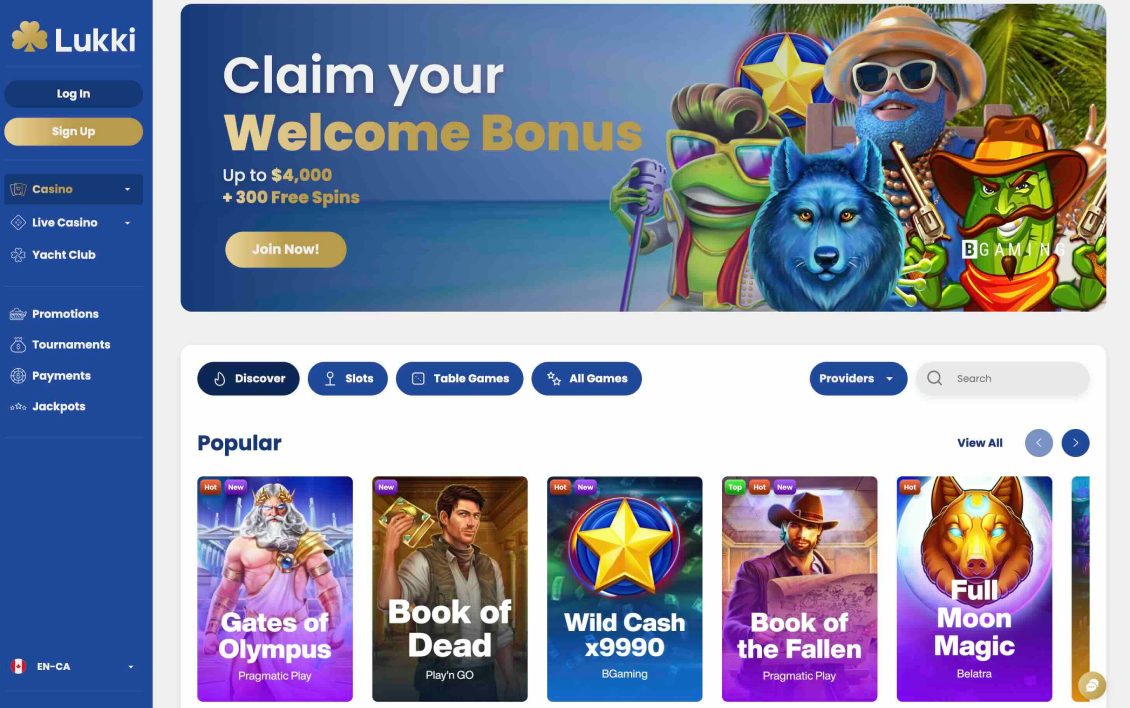 Image of main page of Lukki Casino