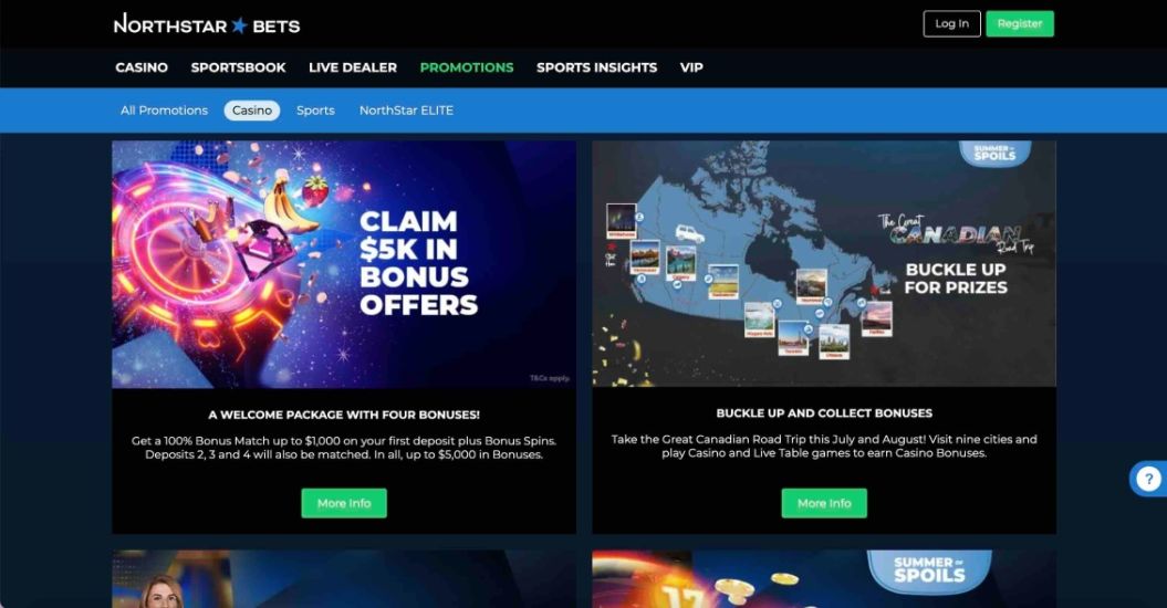 You can receive a bonus of up to C$5,000 in addition to 100 free spins upon signing up at NorthStar. If you deposit less than C$50, you’ll get 50 free spins, while deposits over C$50 will secure you 100 free spins. Make sure to activate the bonus within 7 days and meet a wagering requirement of 30 times within 30 days.